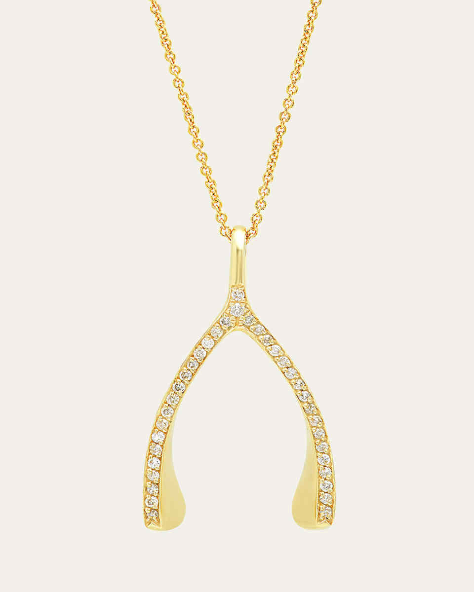 18k Yellow Gold Diamond Wishbone Necklace